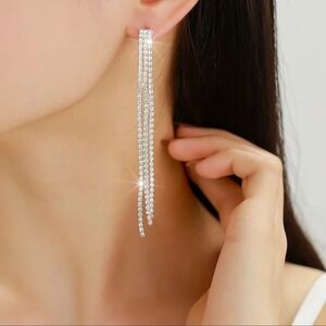 Moissanite Waterfall Dangle Earrings Stainless Steel Long Drop Statement Jewelry